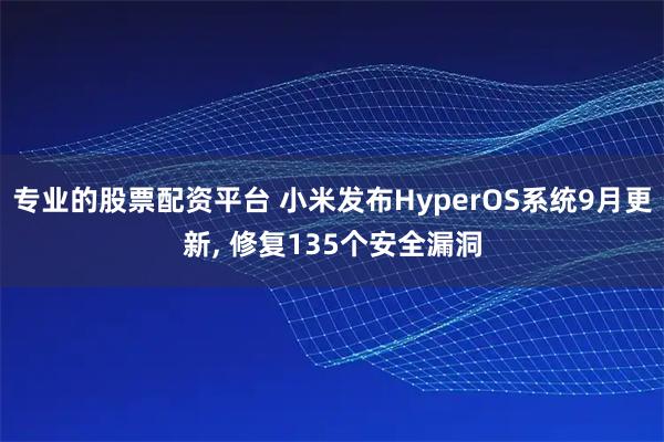 专业的股票配资平台 小米发布HyperOS系统9月更新, 修复135个安全漏洞